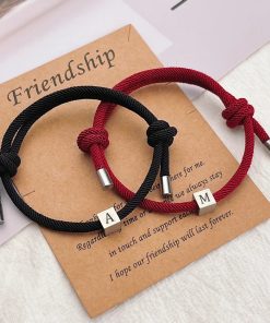 Bracelet Couple Saint Valentin noir rouge