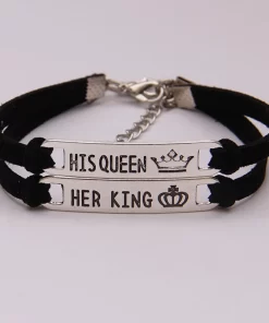 Bracelet couple king queen noir et acier inoxydable