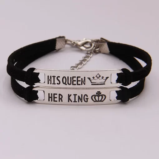 Bracelet couple king queen noir et acier inoxydable