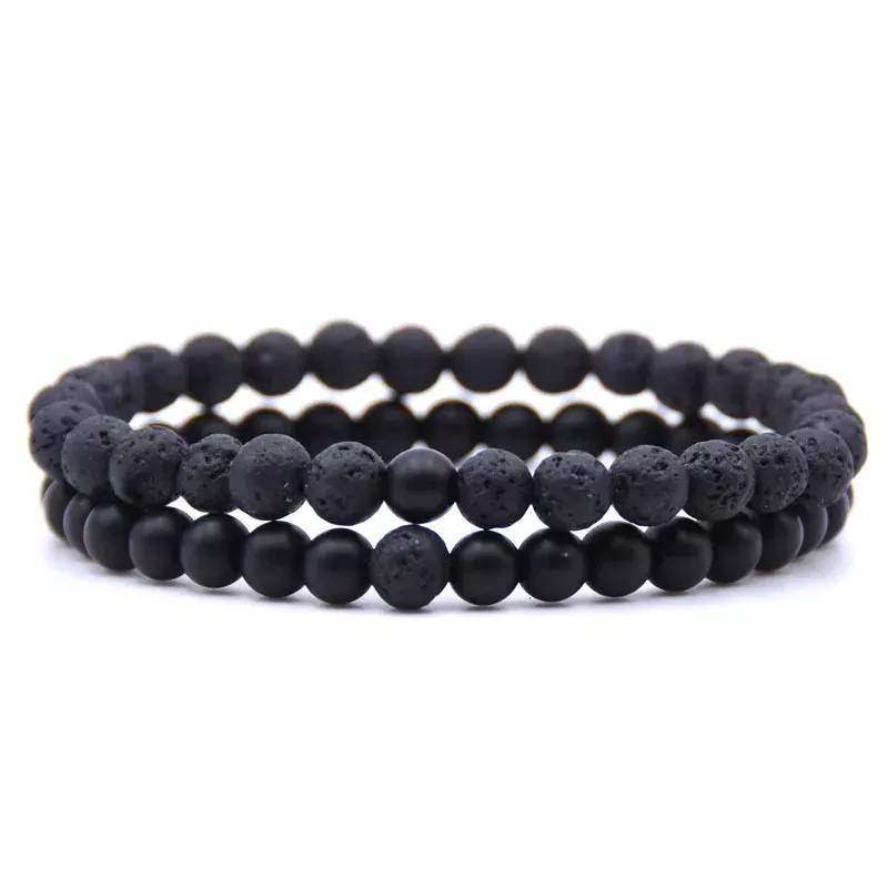 Bracelet Pierre de Lave Couple noir et gris