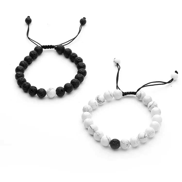 Bracelet couple longue distance noir et blanc